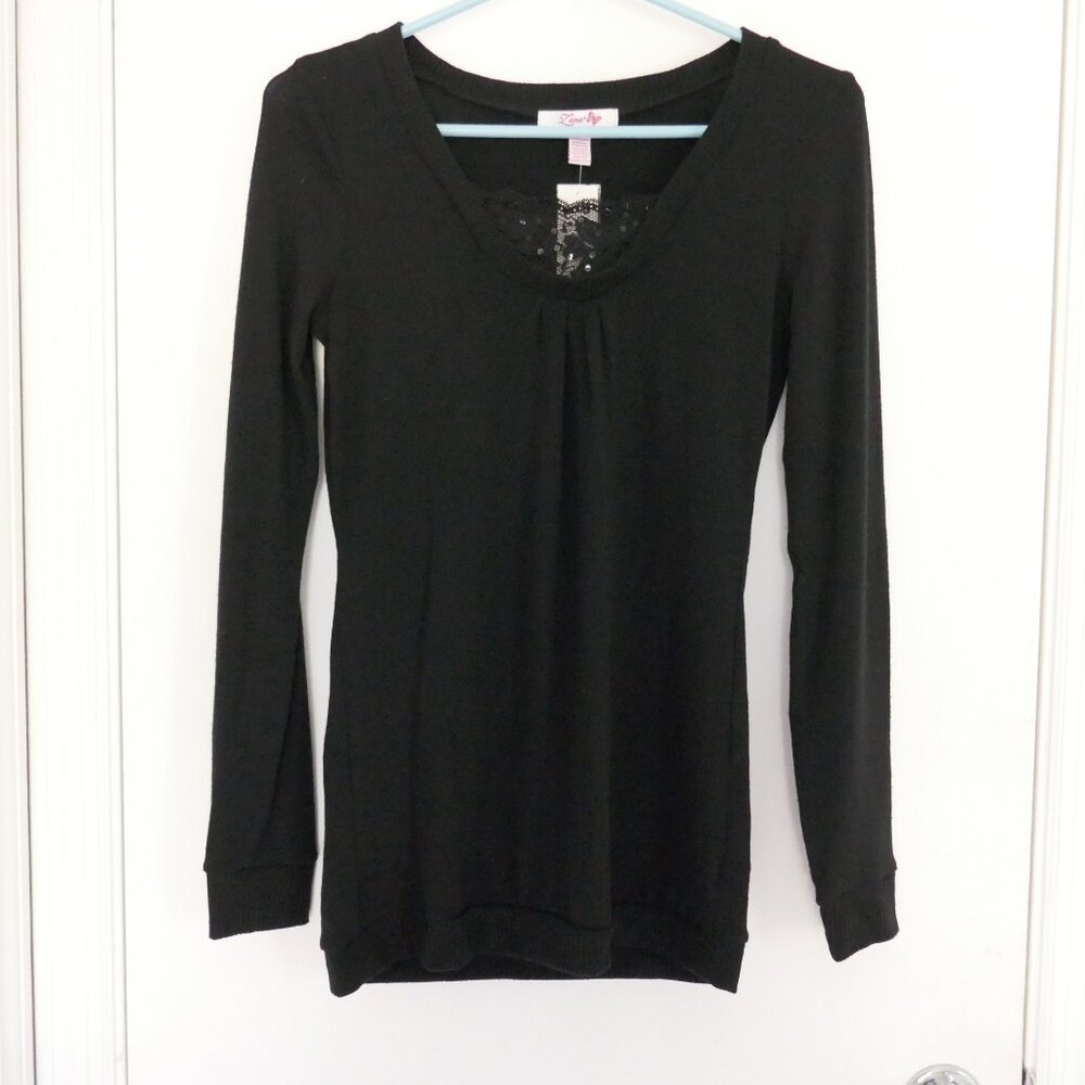 vintage Zena black lightweight sweater with lace insert and beading size S